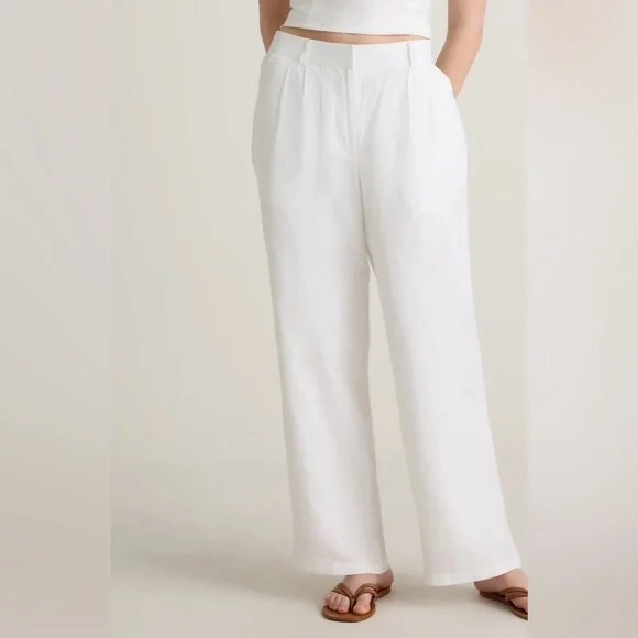 Sophisticated White Wide Leg Linen Women's Pants - Picture 1 of 1